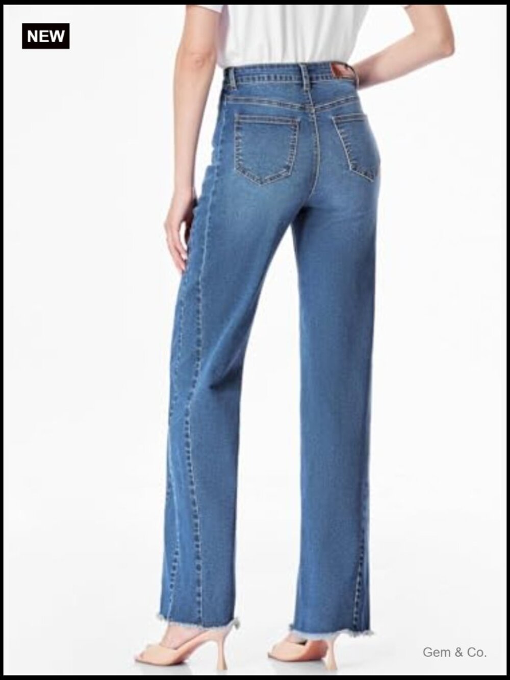 High Waisted Wide Leg Jeans with Raw Hem Stretchy Denim Pants - Picture 6 of 7